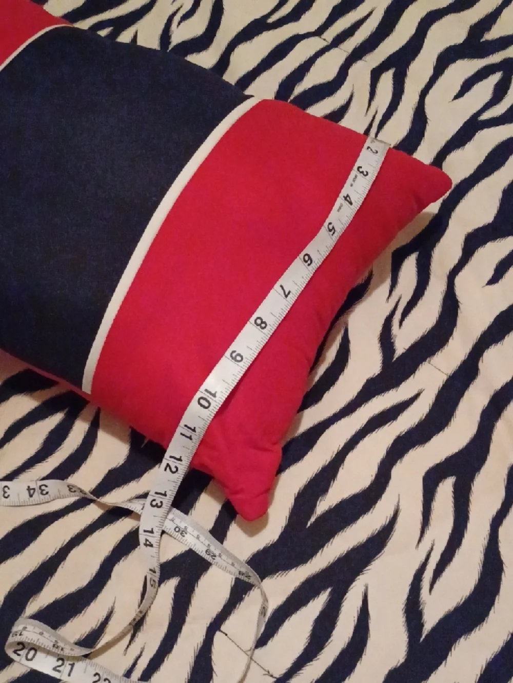 - Modern Red and Navy Rectangular Accent Pillow with White Piping